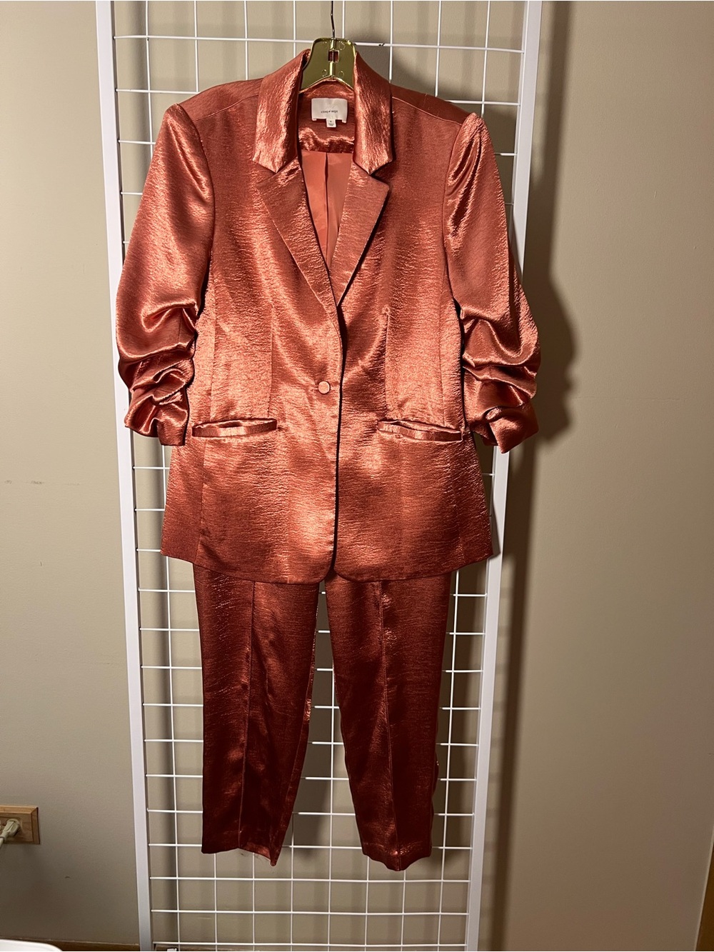 cinq a sept Copper Satin Cropped Trousers with Blazer